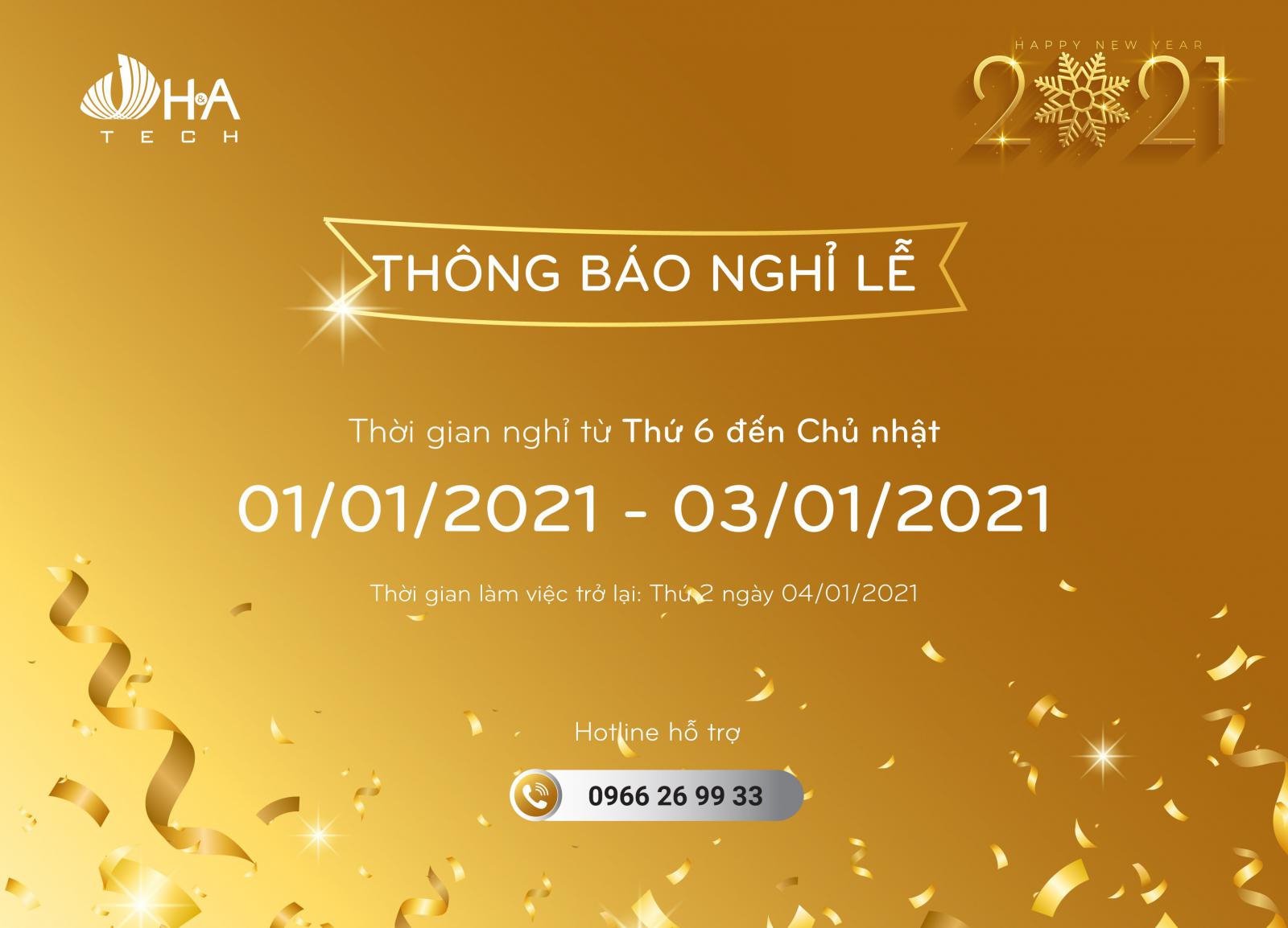 Thông báo Lịch nghỉ Tết Dương Lịch 2021