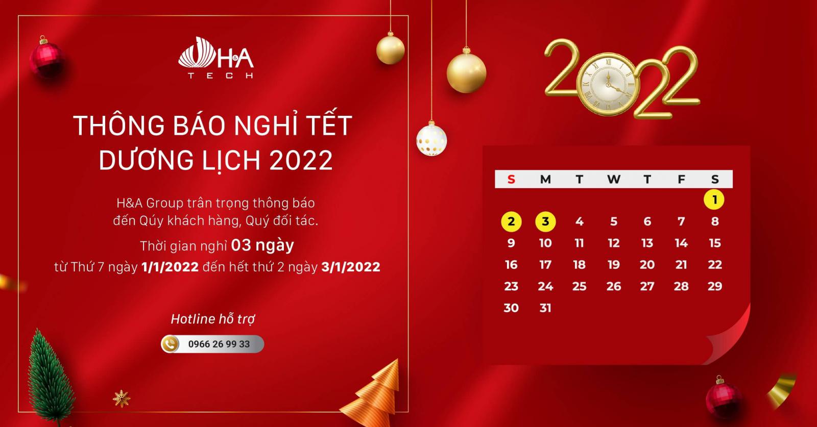 Thông báo Lịch nghỉ Tết Dương Lịch 2022